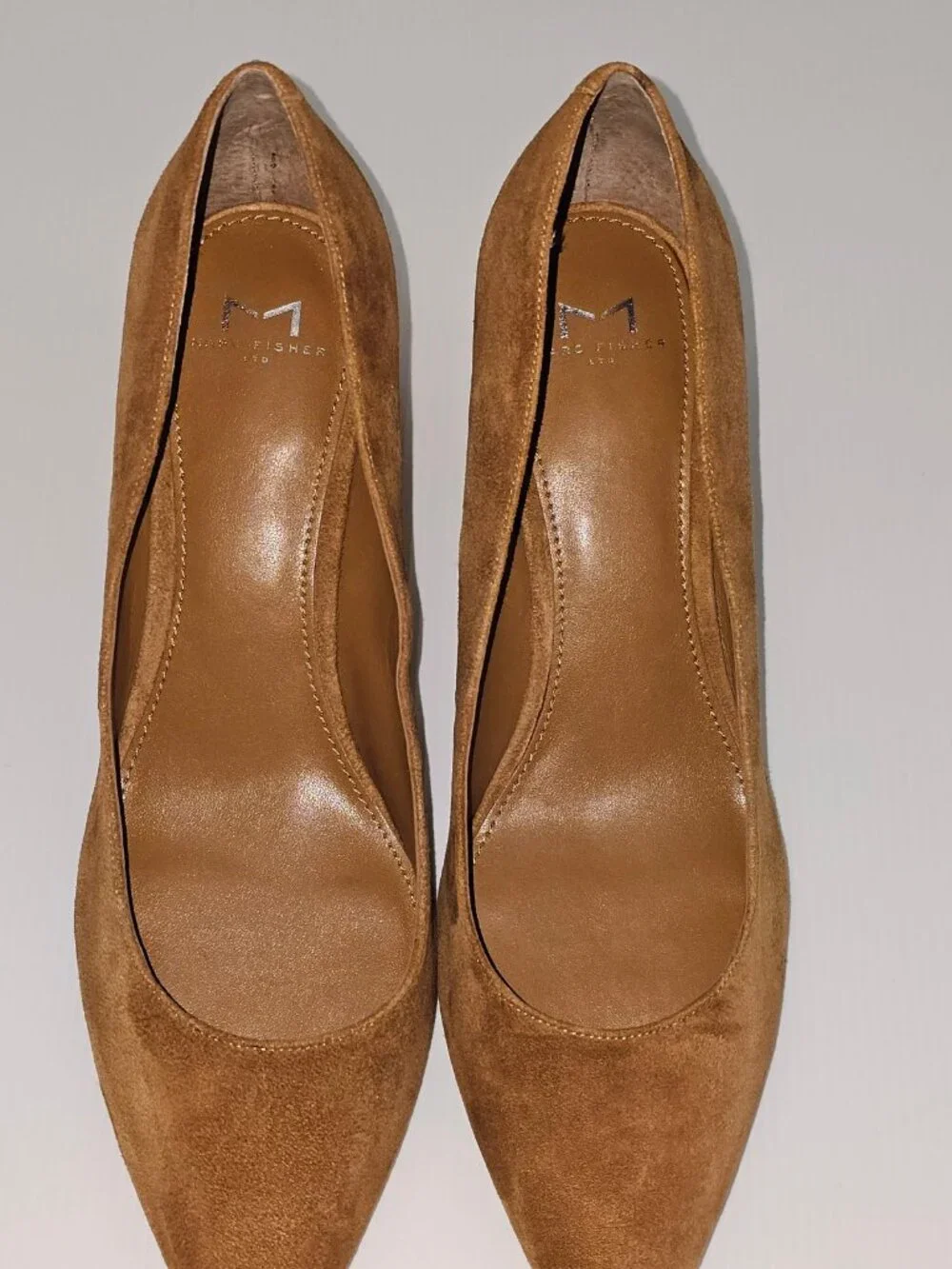 Marc Fisher LTD Yehudi Pointed Toe Pumps Womens 11 Natural Tan Suede Block Heel